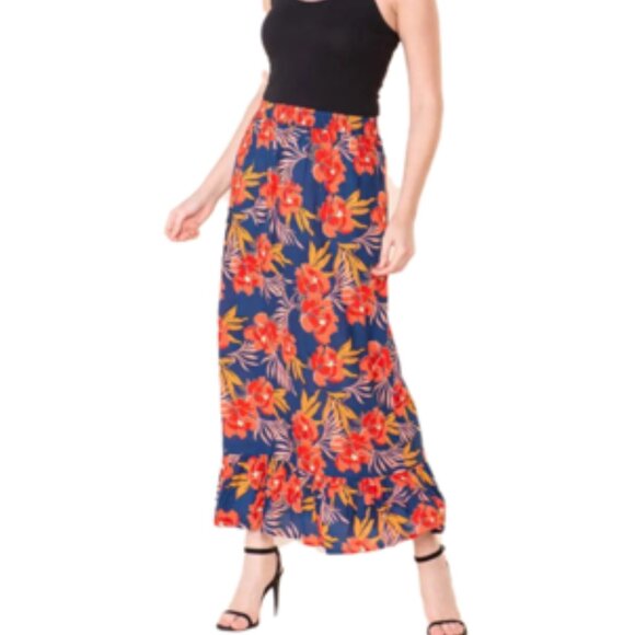 Blue Floral Maxi Skirt - Size XL - Picture 1 of 2